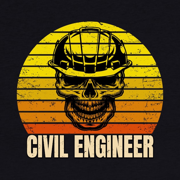 Civil Engineer Skull Retro Construction Site by Foxxy Merch